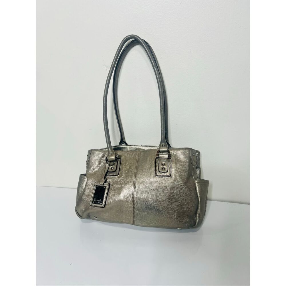 Tignanello Silver Platinum Metallic Pebble Leather Shoulder Bag
